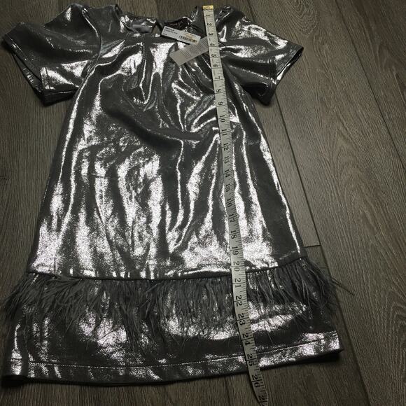 NWT Imoga Feather Trim Sparkle Silver Metallic Kamryn Girls Dress Size 7 - Picture 5 of 8